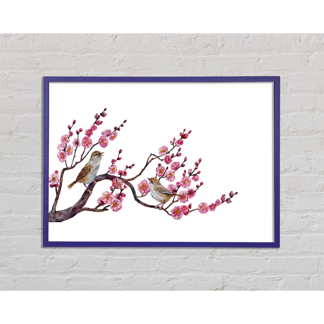 Cherry Tree Love Birds Gerahmter Druck Wandkunst