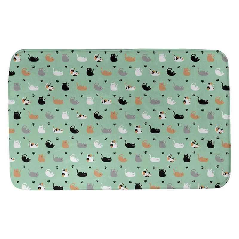 Tapis pour salle de bain chat Leffel, l 21 po x L 34 po, Vert / noir / brun