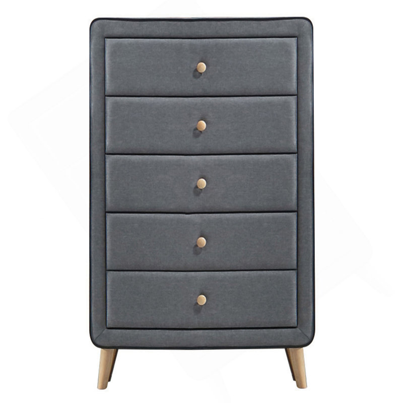 Commode 5 tiroirs rembourrée gris clair