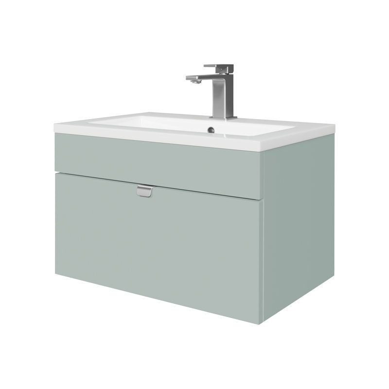 Ensemble de meuble-lavabo mural moderne 24 po - Poignées sauge / chrome Loft Collection, Sauge / chrome, 24"