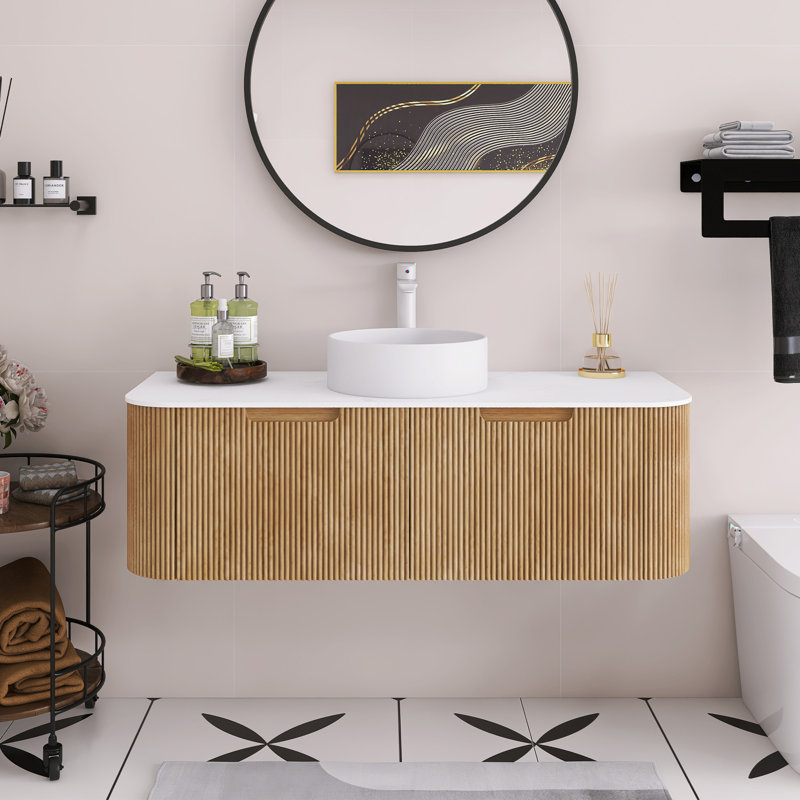 Meuble-lavabo mural 48 po Woodgrain, Naturel