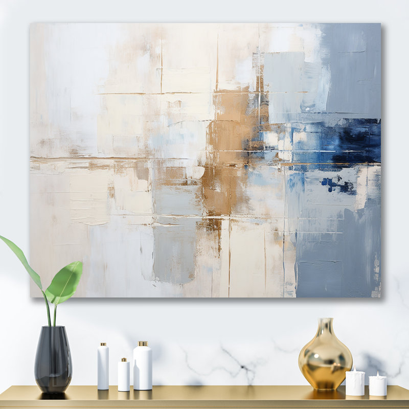 Peinture blanche et bleue Fusion - peinture abstraite, art mural, Toile tendue, H 30 po x l 40 po x P 1,5 po
