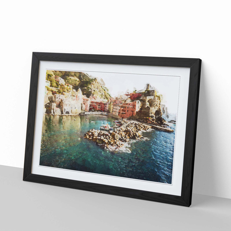 Boats in Vernazza Italy in Abstract - Picture Frame Graphic Art Print, 36cm H x 48cm W x 2cm D, Black Framed