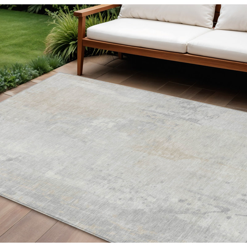 Tapis intérieur lavable abstrait ivoire et beige 9 pi x 12 pi
