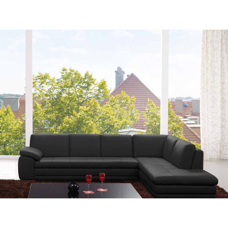 Gennoveva Upholstered L-Shaped Sectional, Gray Genuine Leather, Right Hand Facing
