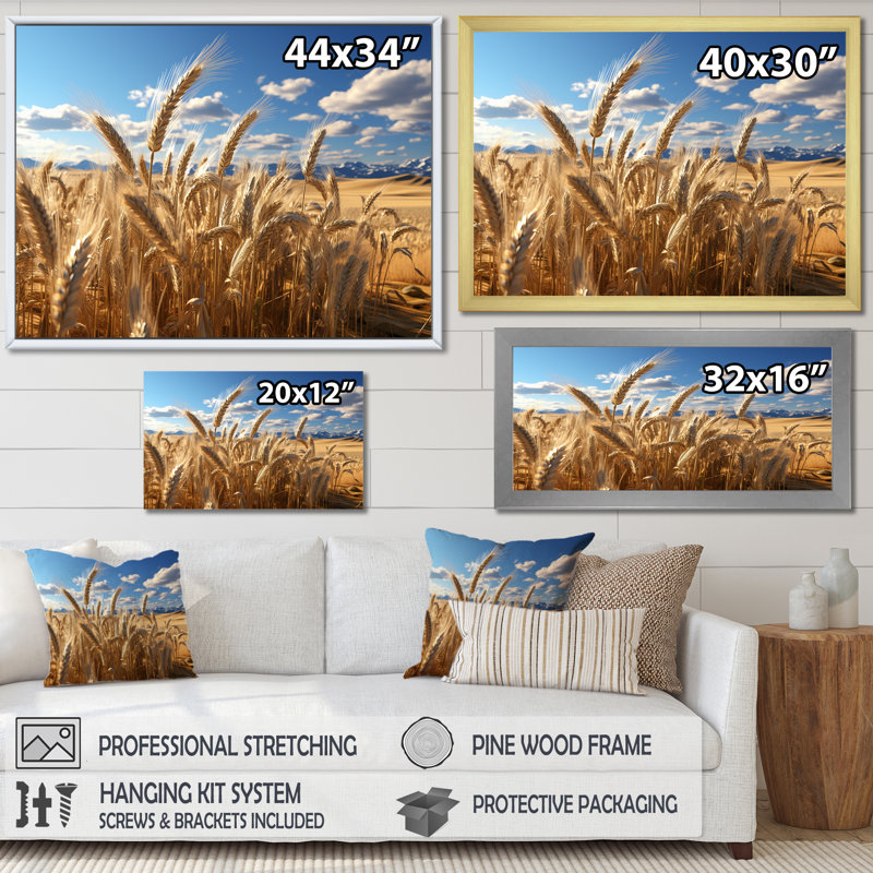 Golden Harvest Meadow Horizon I - Art mural prairie, Toile tendue, H 16 po x l 32 po x P 1 po
