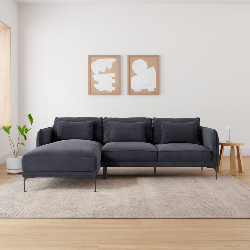 Rae 2-Piece Upholstered Sectional with Chaise, Gray Velvet, Left Hand Facing