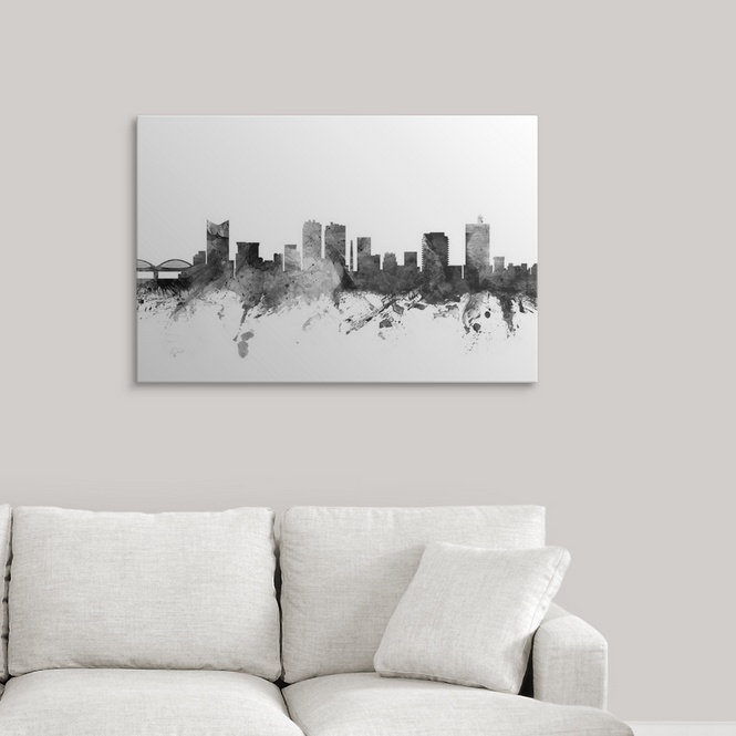 «Francy Fort Worth Texas Skyline» par Michael Tompsett - reproduction, H 20 po x l 30 po x P 1,5 po, Toile