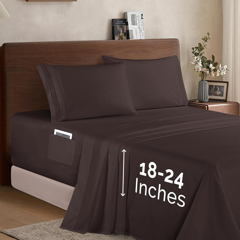 Elegant Comfort Luxury 1500 Premium Hotel Quality Microfiber 4-Piece Sheet Set - Soft, All Around Elastic 18-24 Inches Deep Fitted Sheet - Extra Deep Pocket Sheets