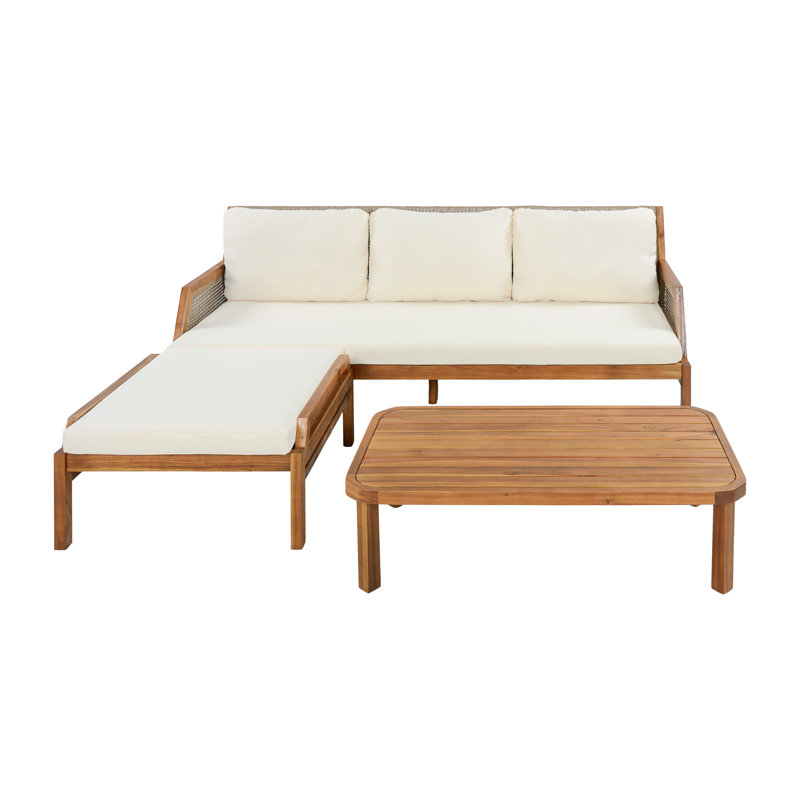 Ensemble de canapé modulaire d'extérieur en bois d'acacia Tressa avec table basse et repose-pieds, siège profond avec coussins hydrofuges