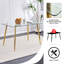 Ensemble de table et de chaises. Table de salle à manger rectangulaire avec plateau en verre trempé et pieds en métal plaqué. Avec 4 chaises avec pieds en métal-791262737