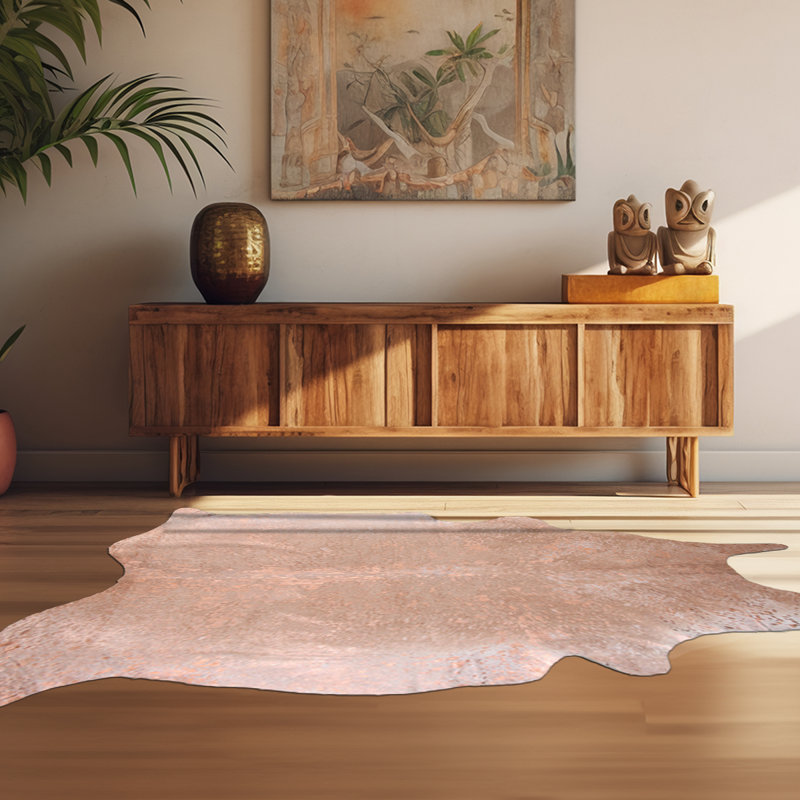 Tapis en cuir de vache brun doré métallique sur mesure, Nouveauté 6 pi 2 po x 7 pi 4 po