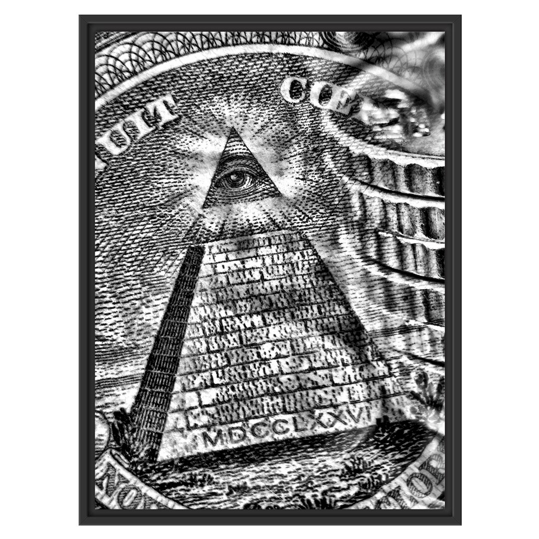 Gerahmtes Wandbild Illuminati Pyramide, Schwarz und