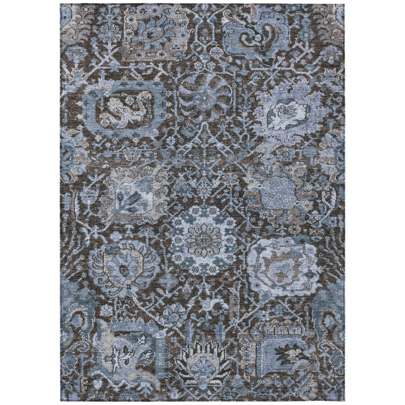 Denim Blue Flat Woven Rectangular Synthetic Rug