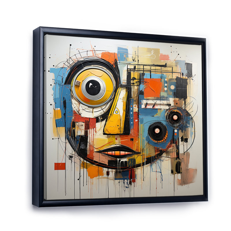 " Pop Art Modern Robot IV ", 36" H x 36" W x 1.5" D, Black Floater Framed