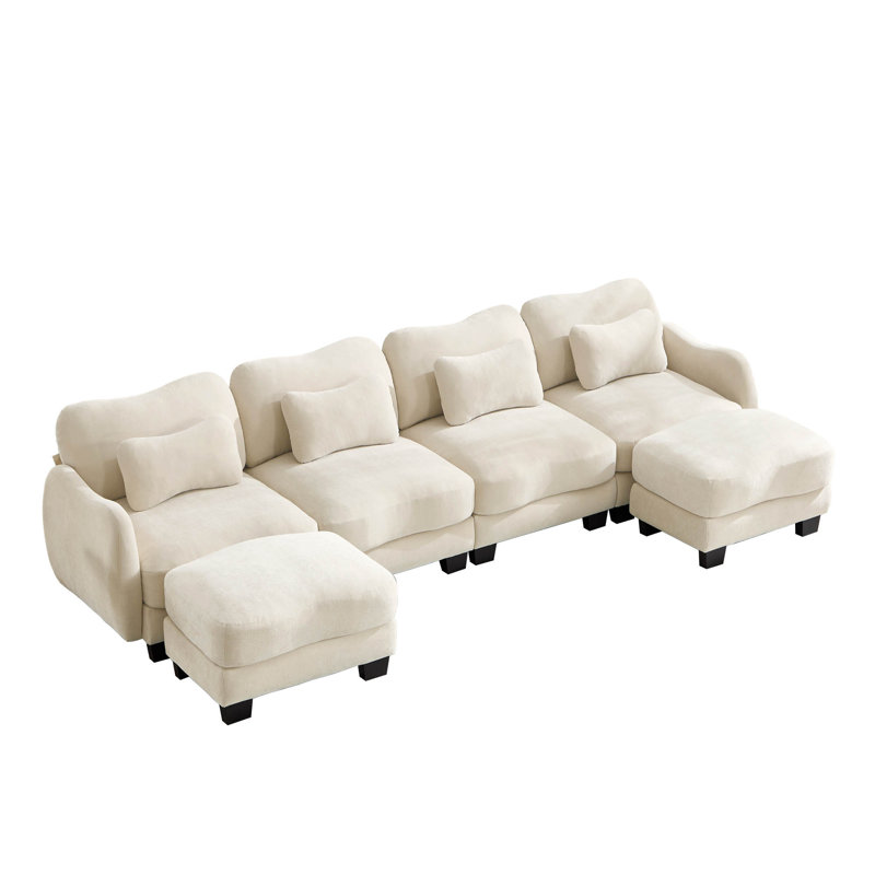 Canapé modulaire de 131,5 po Curve Design avec 2 repose-pieds mobiles et 4 coussins décoratifs, Chenille beige