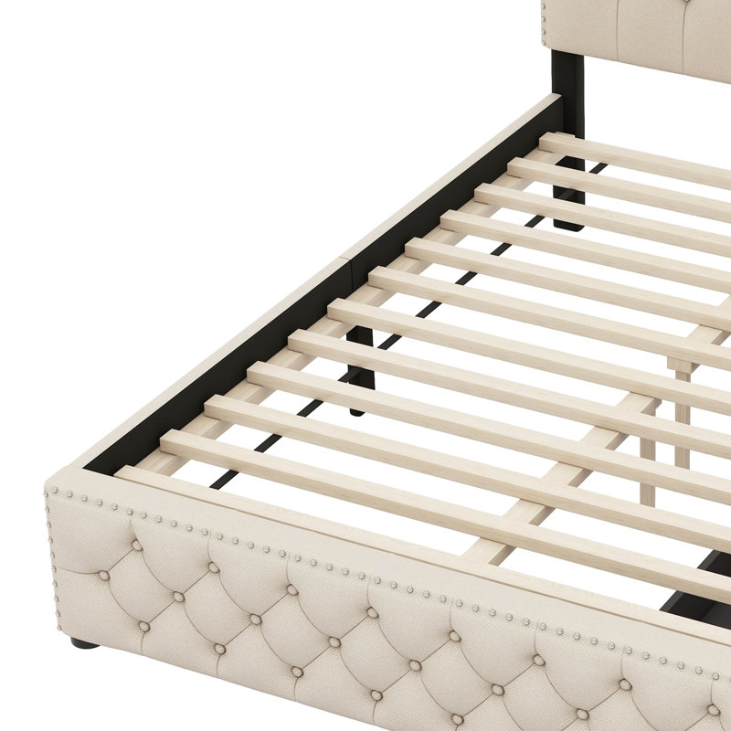 Jontrell Upholstered Panel Storage Bed, Beige
