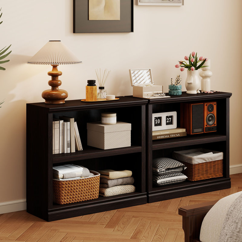 Bibliothèque à 2 niveaux 30 ", étagère de rangement pour bureau à domicile avec tablette réglable, Cerise foncée