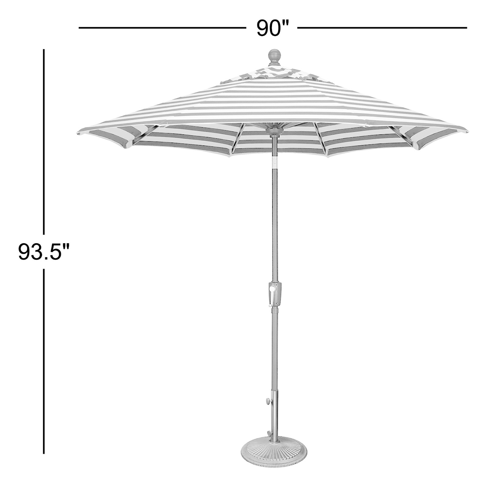 Bigsby 7.5' Sunbrella® Umbrella, Black, 93.5"H x 90"W x 90" D, Black/White Striped Sunbrella®