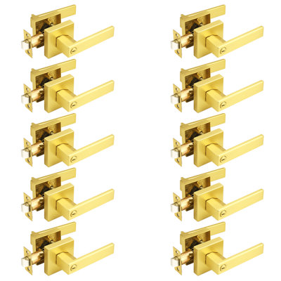 Privacy Door Lever with Square Rosette for Bed and Bath Keyless
