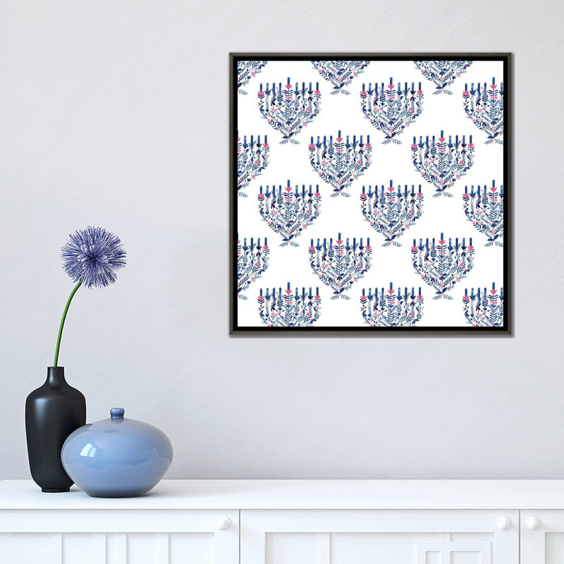 «Boho Hanukkah Collection G» par Grace Popp - reproduction imprimée, Toile avec cadre gris, Pas de tapis