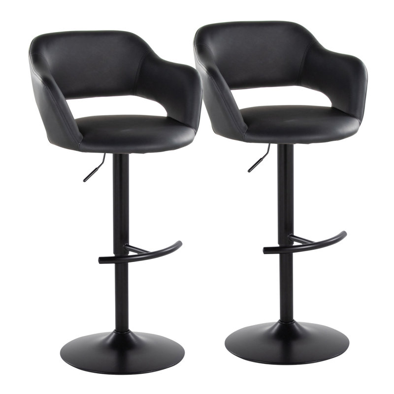 Tabouret de bar réglable pivotant en métal noir et similicuir noir Margarite par Lumisource, Siège noir / structure noire