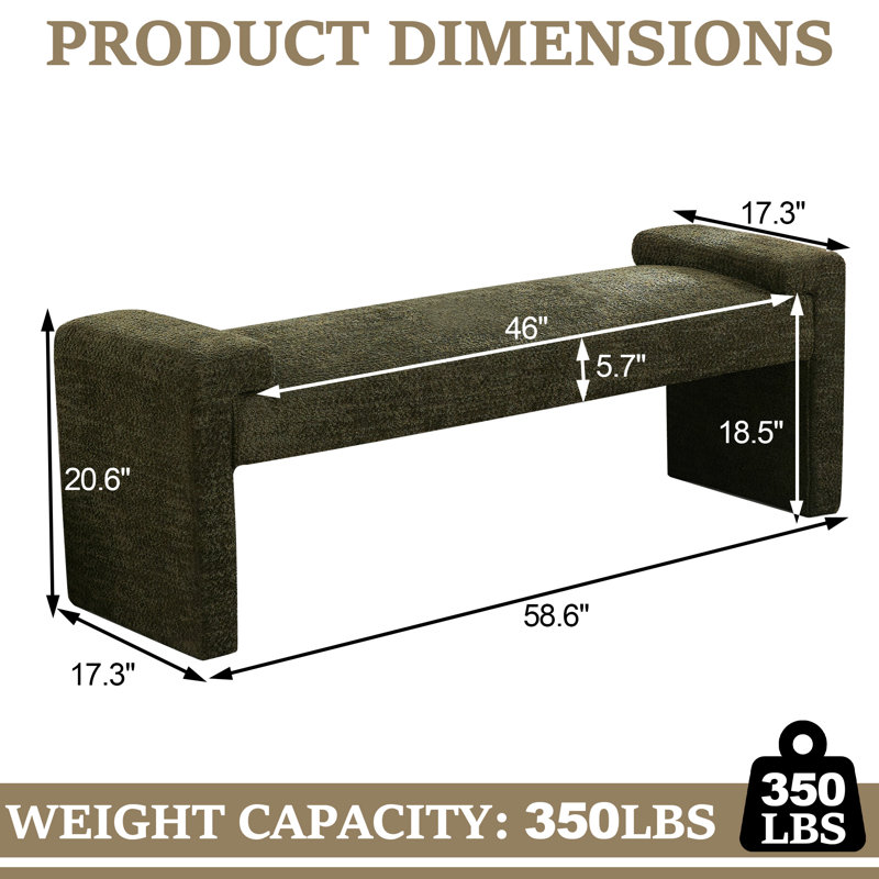 Banc de chambre rembourré l 58,6 po, Green Sherpa, 20.6" H x 58.6" W x 17.3" D