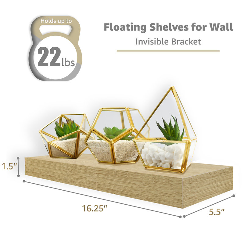 Sorbus Floating Shelves, Wall Mounted for Home Decor, 16.25 in. W x 5.5 in. D MDF Wood Decorative Wall Shelf (Set of 5) - Maple