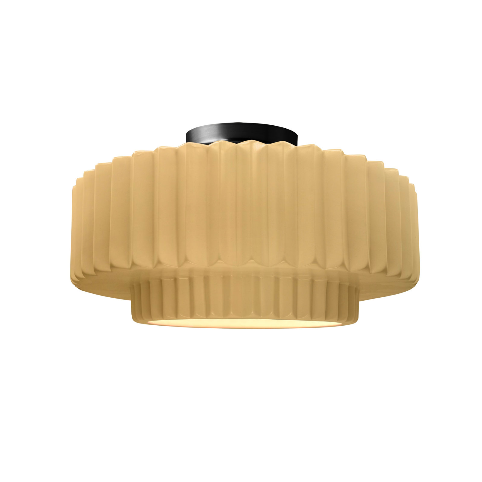 Single Light Ceramic LED Semi Flush Mount, 7.25" H x 14.5" W x 14.5" D, Muted Yellow, Matte Black