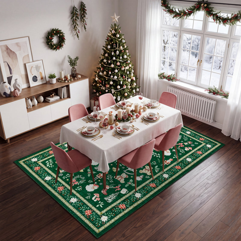 Tapis de Noël extra large de 3 m x 4 m, lavable, antidérapant, à poils courts, pliable, résistant aux taches et doux, idéal pour le salon et la chambre.