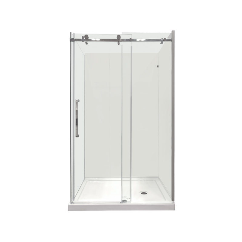 SERA 48"W X 32"D X 75"H X 10Mm Reversible Sliding Shower Door With Square Design Hardware In Chrome With 32" Side Panel