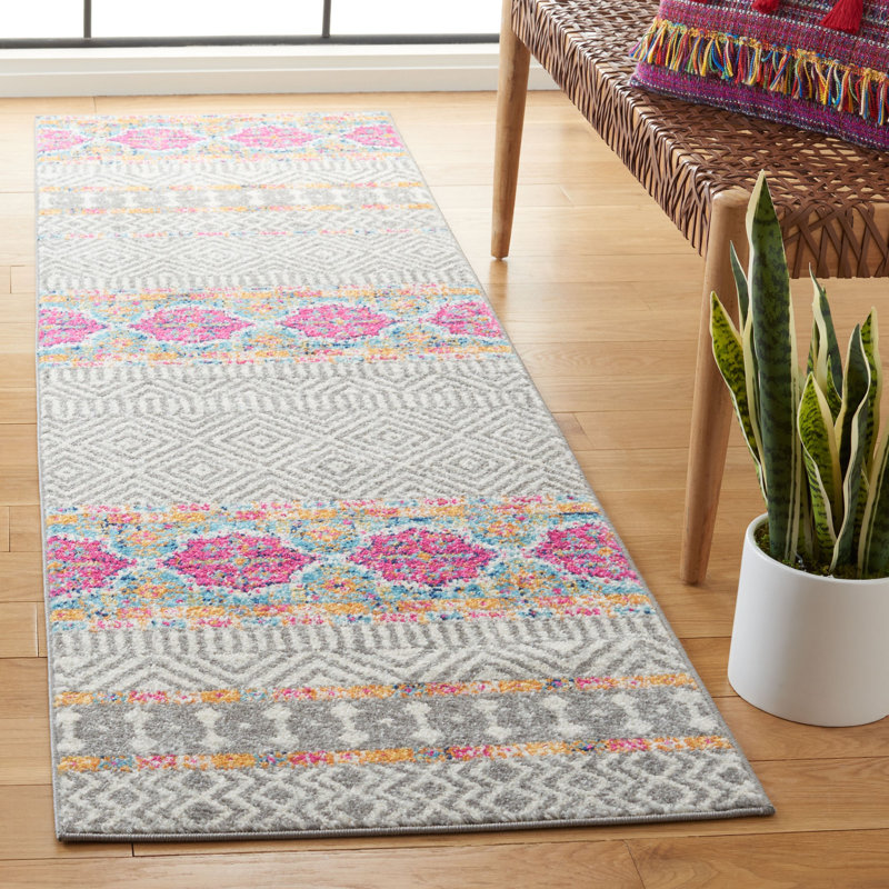 Tapis gris / ivoire Felty 614, Tapis de couloir 2 pi 3 po x 8 pi