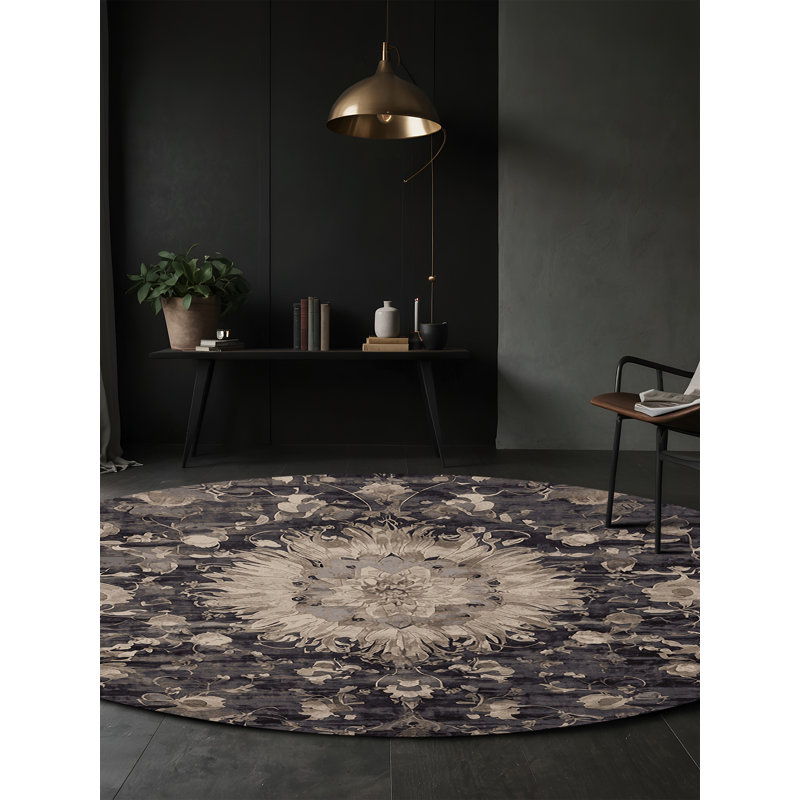 Tapis gris lavable à la machine, Rond 8 pi