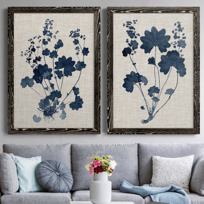 " Navy and Linen Leaves II " 2 Piece Art Color Photography Painting