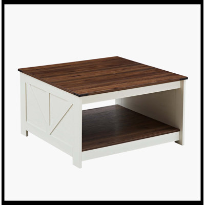 Table basse Table basse de style campagnard avec rangement Table basse en bois rustique, table basse carrée pour salon avec compartiment de rangement semi-ouvert, noyer et ivoire