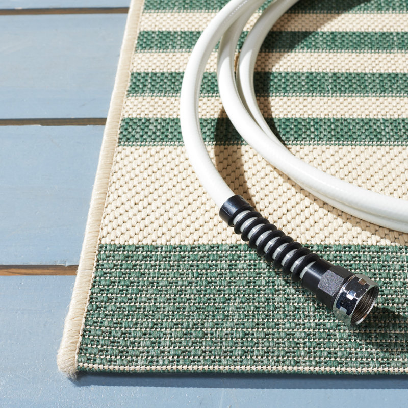 Aiken Striped Beige/Green Indoor / Outdoor Area Indoor/Outdoor Area Rug, Rectangle 8' x 10'
