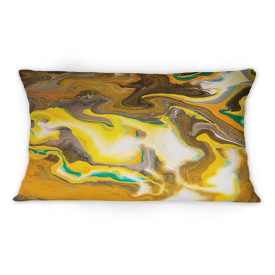 Coussin décoratif imprimé kaki vif et marbre jaune 12 po x 20 po
