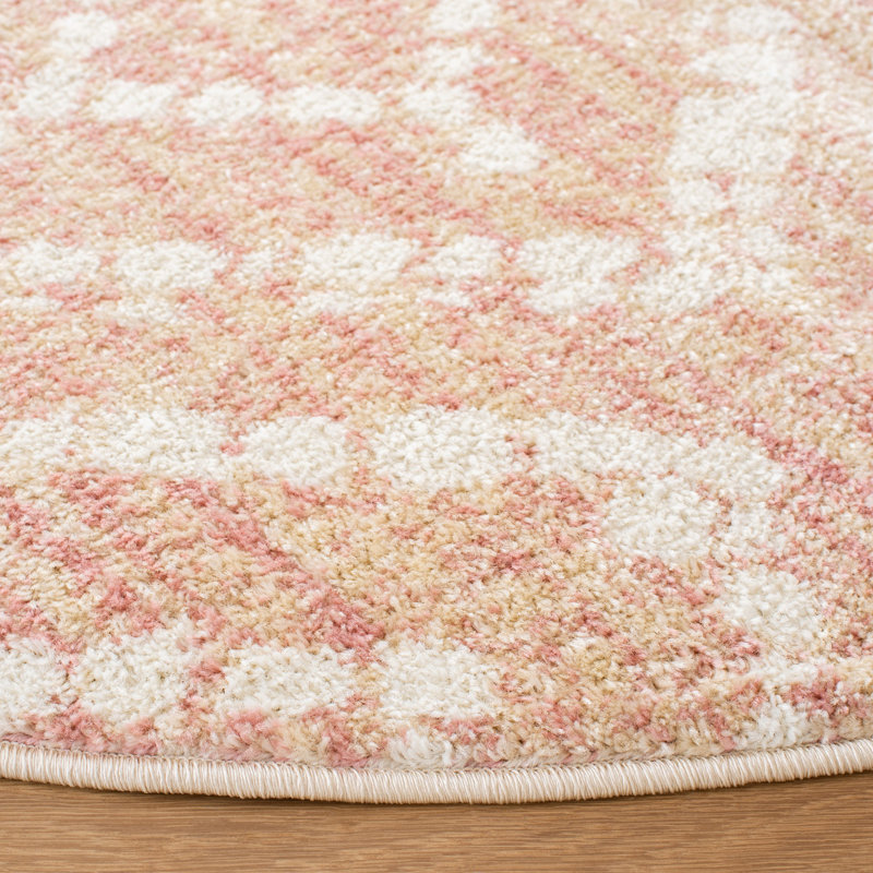 Geometric Pink/Gold/Beige Area Rug, Round 6'
