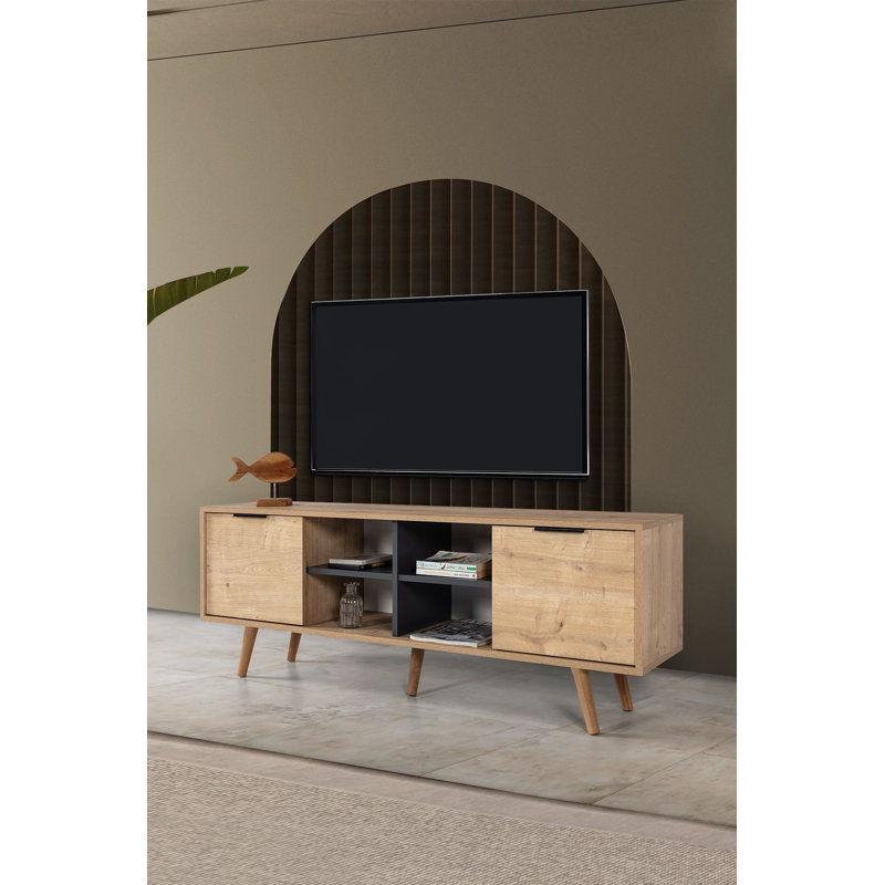 Meuble télé, 7.09" H x 62.99" W x 13.78" D, Sapphire Oak; Anthracite