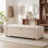 Banc de rangement avec commode l 48 po avec pieds, repose-pieds avec rangement, banc d'extrémité de lit avec charnières de sécurité, tissu d'aspect lin, beige