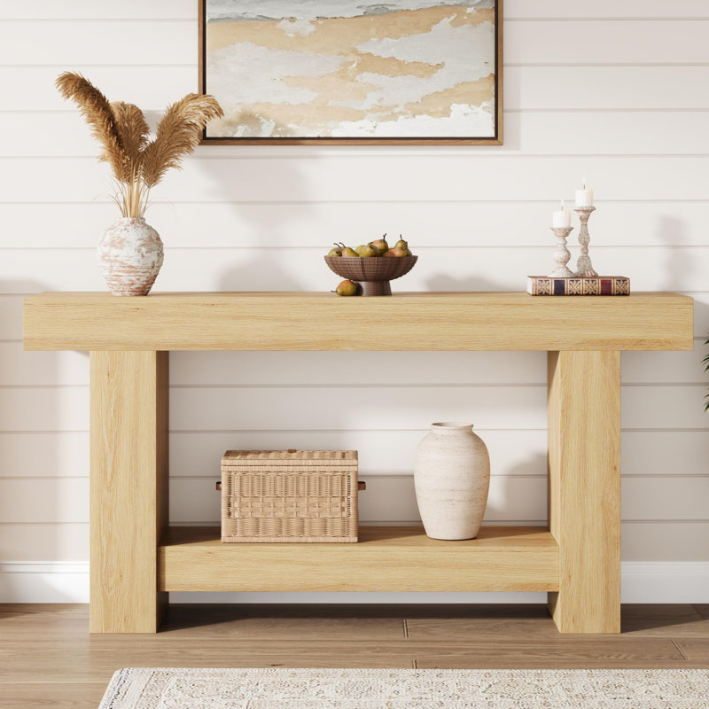 Console de ferme avec rangement ouvert à 2 niveaux, Burlywood, 63''