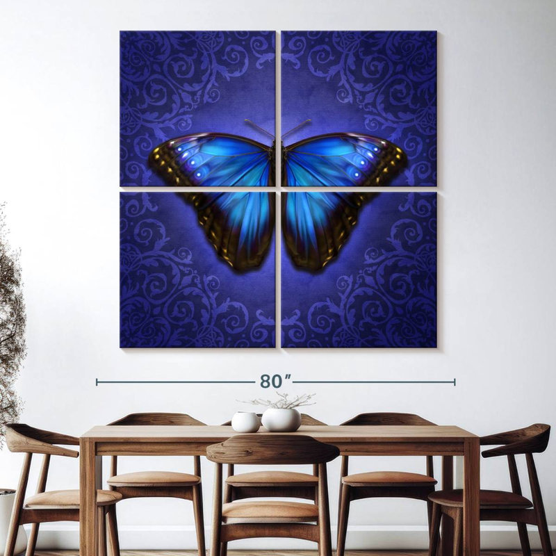 Brampt papillon Morpho bleu brillant, H 74 po x l 74 po