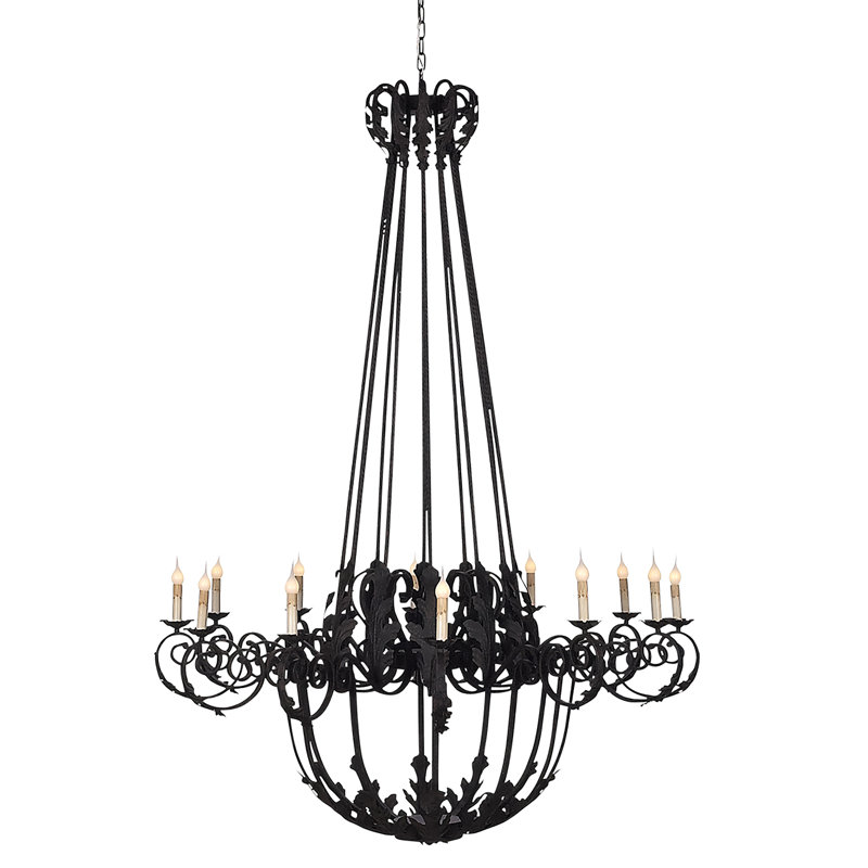 French 12-Light Candle Style Empire Chandelier with Wrought Iron Accent, 120V, Flat Black