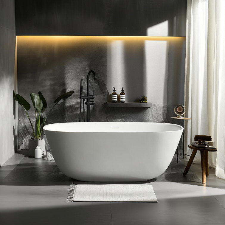55.1'' x 27.6'' Freestanding Soaking Solid Surface Bathtub