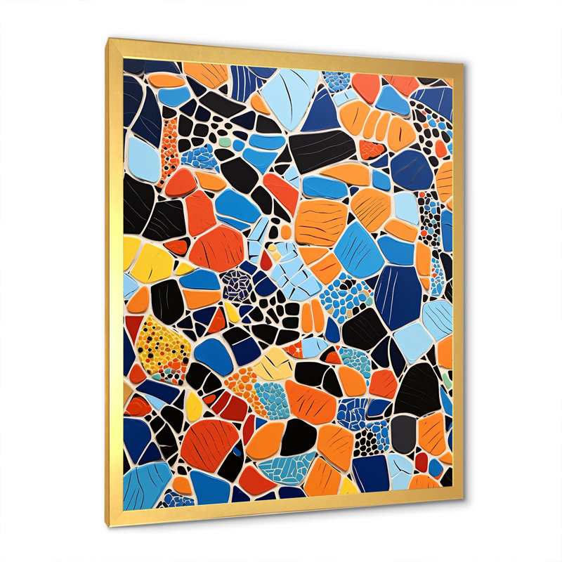 Carreaux de couleur orange bleu - tuile abstraite, art mural, H 20 po x l 12 po x P 1 po, Cadre doré simple