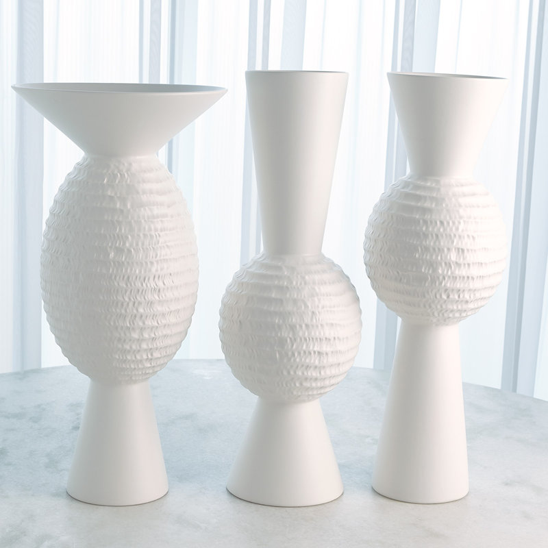 High Chiseled Orb Vase-Matte White-Lg