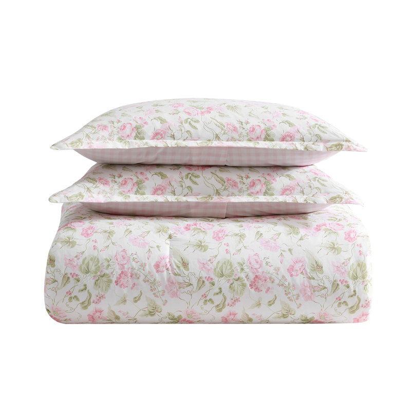 Laura Ashley Morning Gloria Cotton Pink Comforter Set, Queen Comforter + 2 Standard Shams