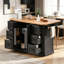 Îlot de cuisine rustique à roulettes avec abattant, prise de courant et grand espace de rangement sur 4 roues pour les cuisines modernes-129110098