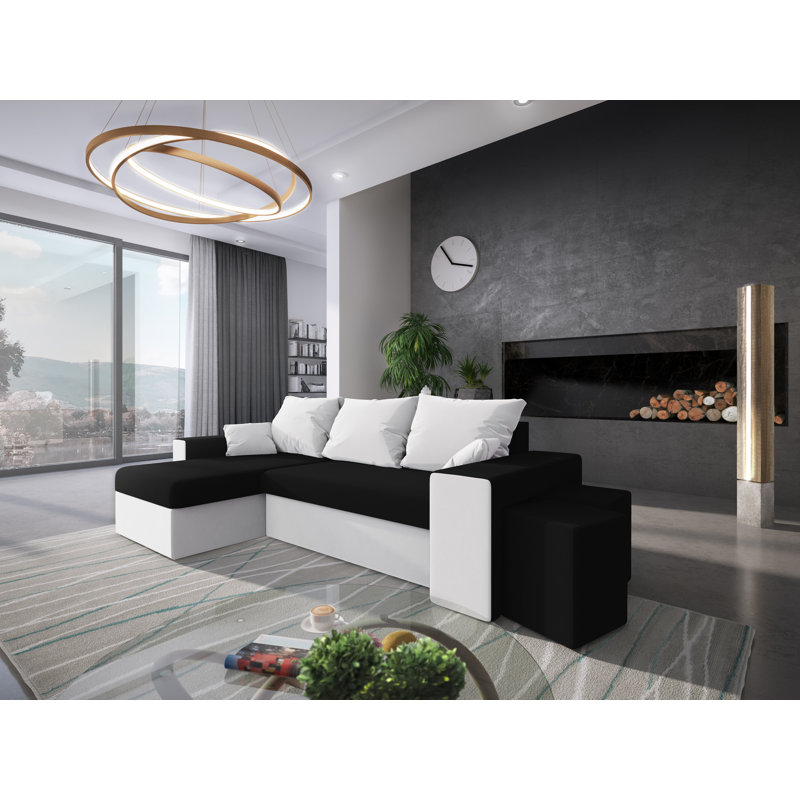 Stavrica 3 Seater Corner Sofa , White/Black - Rainbow15/Rainbow31, Left -sided