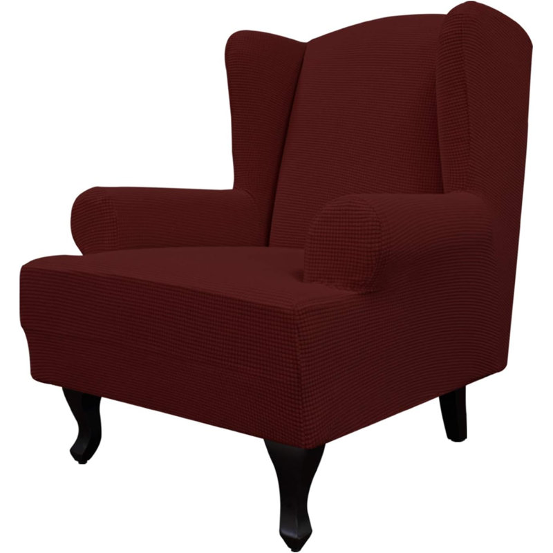 Polyester Blend Box Cushion Wingback Slipcover, 40.901" H x 36.2" W x 33.499" D, Wine Polyester Blend